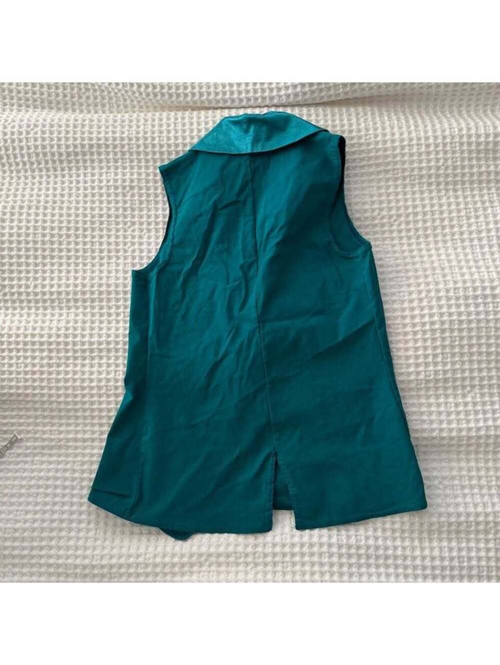 Teal Satin Lapel Sleeveless Blazer Vest One Button Tuxedo Style Size S/M - Picture 6 of 7